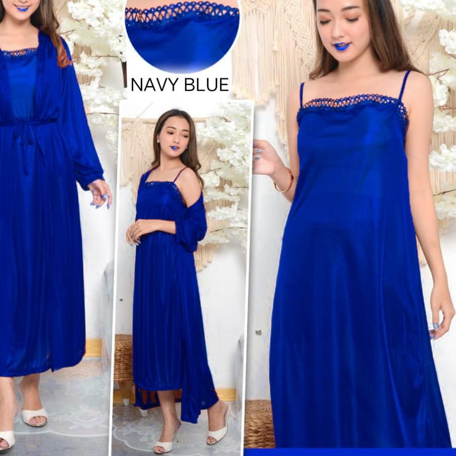 ☊ hokyfashion Baju Tidur Jubah Long+Inner Kimono Satin ☆