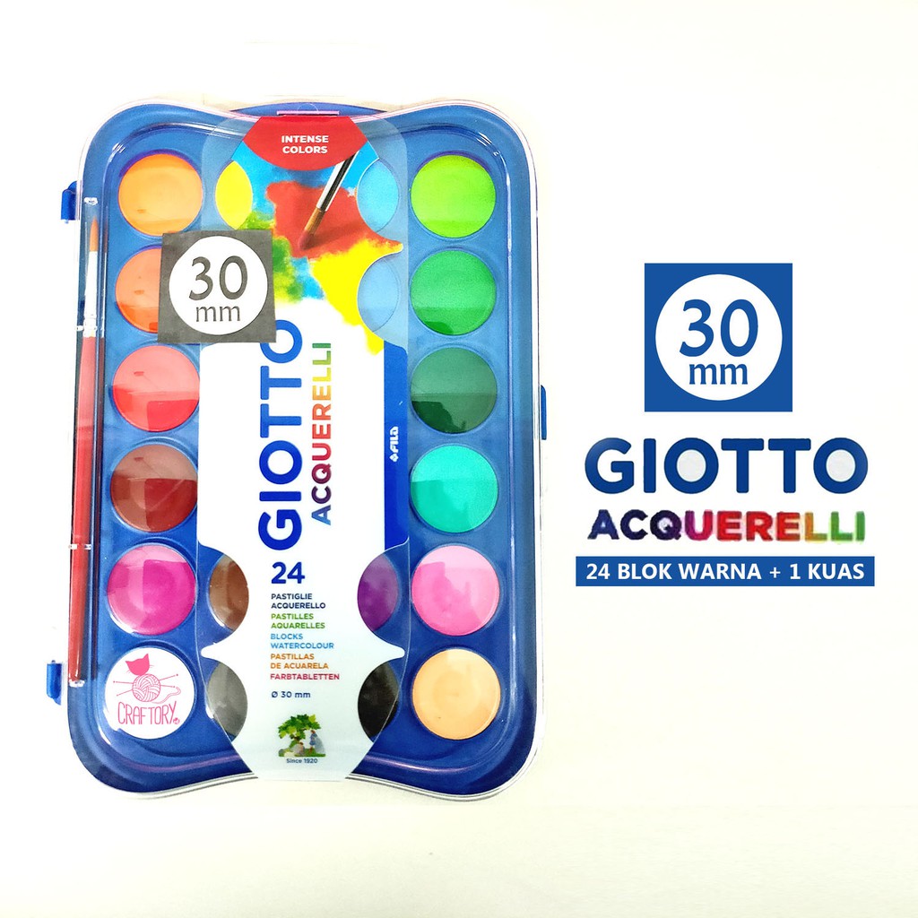 

NEW GIOTTO Acquerelli 30mm - 24 Warna / Cat Air Water Color Cake Travel Paint BONUS Kuas