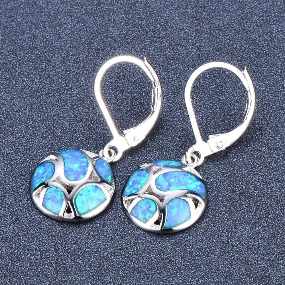 Lily Women Earrings Wanita Imitasi Fire Opal Pendant Earrings Anting Hoop Biru/Putih