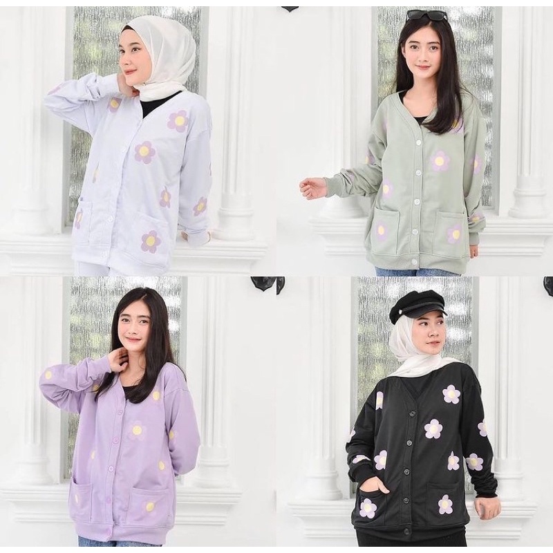 TERLARIS Sweater Wanita PURPLE FLOWER OUTHER Kancing | Sweater Murah | sweter cewek | BEST SELLER