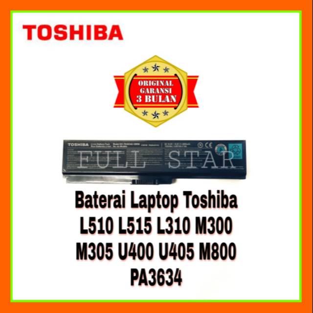 Baterai Laptop Toshiba Original L510 L515 L310 M300 M305 U400 U405 U405D U500 M800 PA3634-1BRM