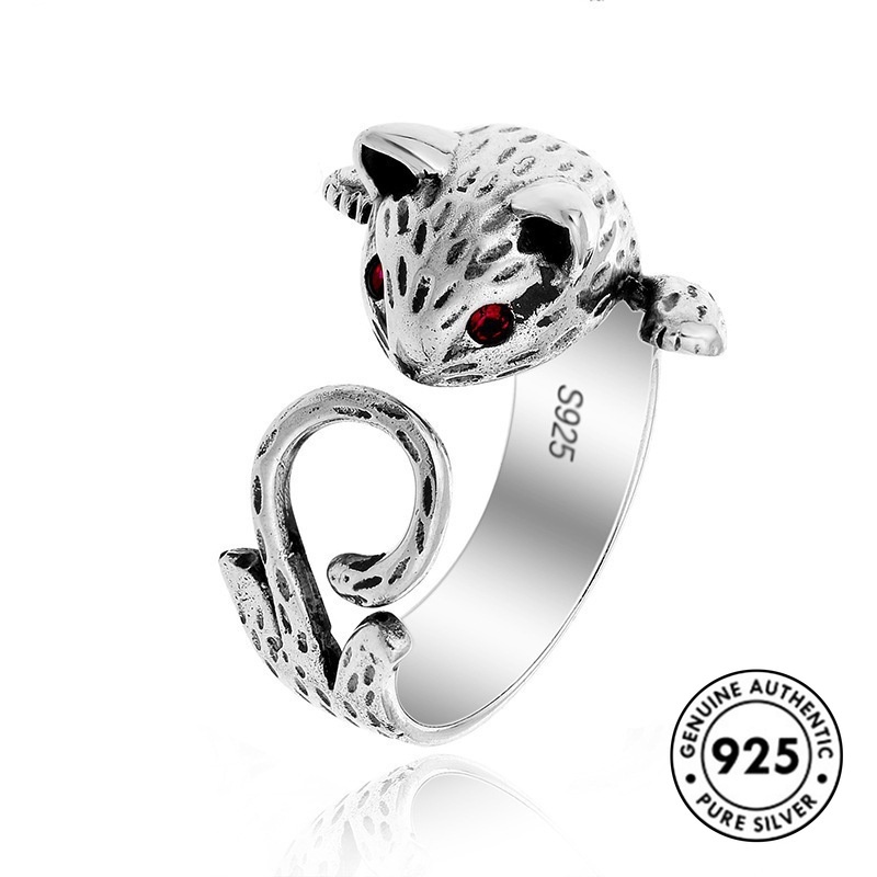 Cincin Sterling Silver 925 Desain Mata Kucing Gaya Retro