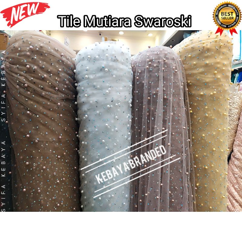 Kain Tile Mutiara / Soft Tulle Mutiara Payet Diamond Swaroski Swarovski / Kain Tule Tille Brukat Bro