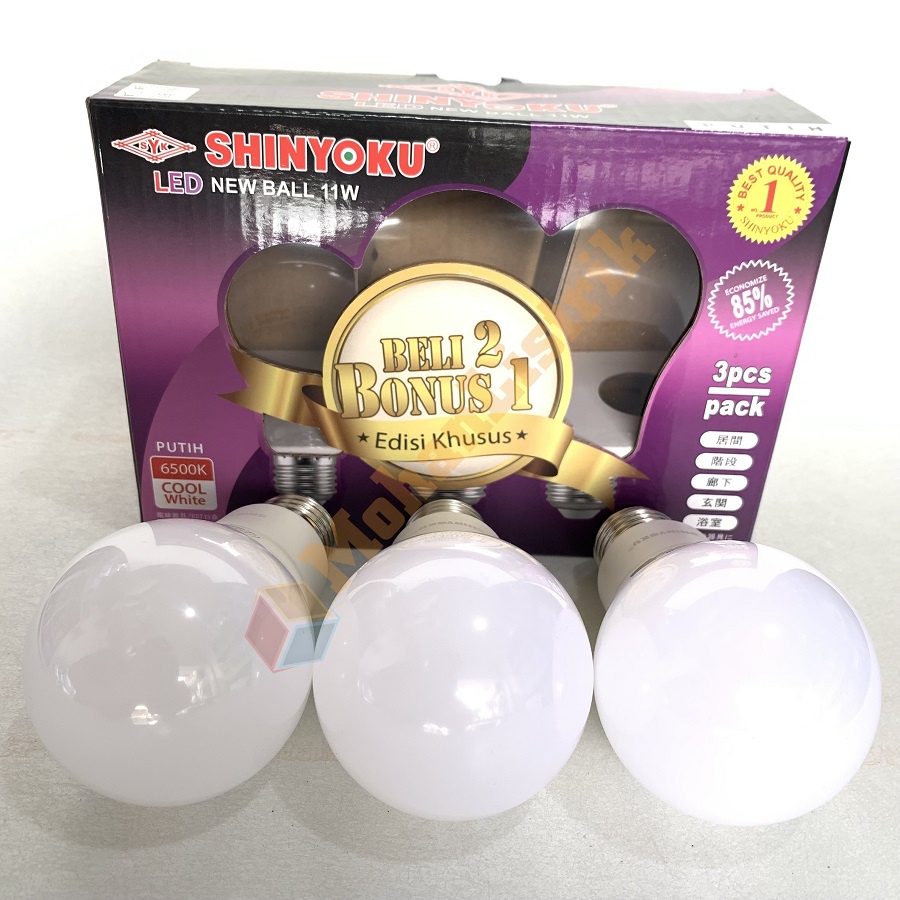 Bola Lampu Bergaransi Paket LED Shinyoku 11W 11 Watt Beli 2 Gratis 1