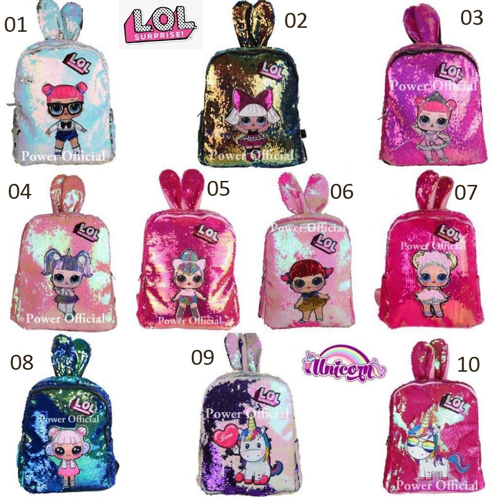 Tas Sekolah TK-SD Anak Perempuan Tas Sequin LOL-Unicorn Mata Lampu Ransel Sekolah Anak Cewek 1422