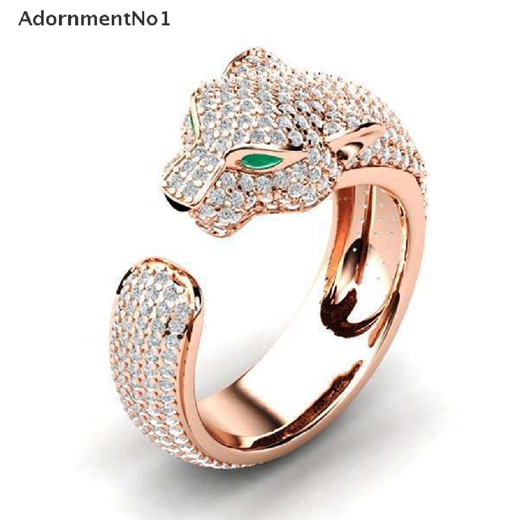 (AdornmentNo1) Cincin Terbuka Fashion Motif Leopard Aksen Kristal Untuk Perhiasan Pria / Wanita / Pesta