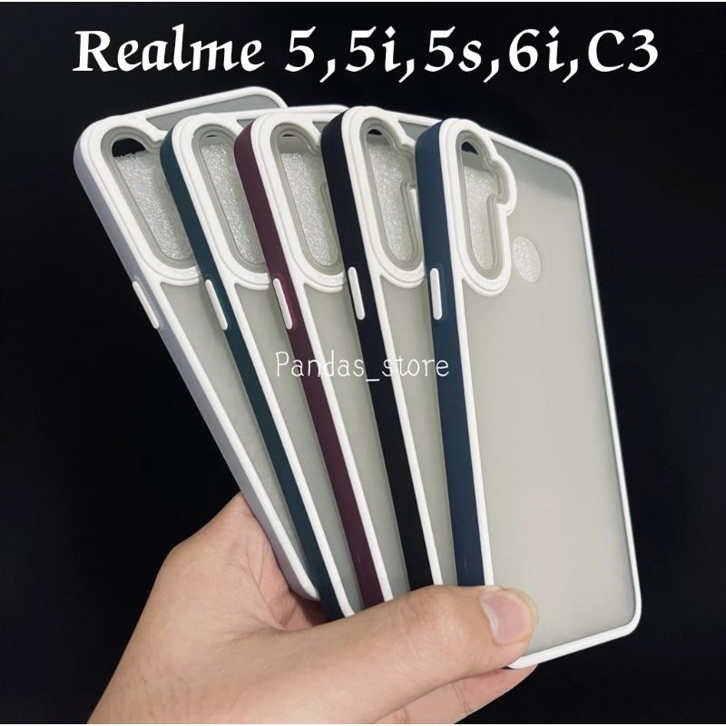 Pro Hybird Realme 5, 5i, 5s, 6i, C3 Softcase Halus dan Elegan / Pinggiran Garis Putih Keren (Pandas)