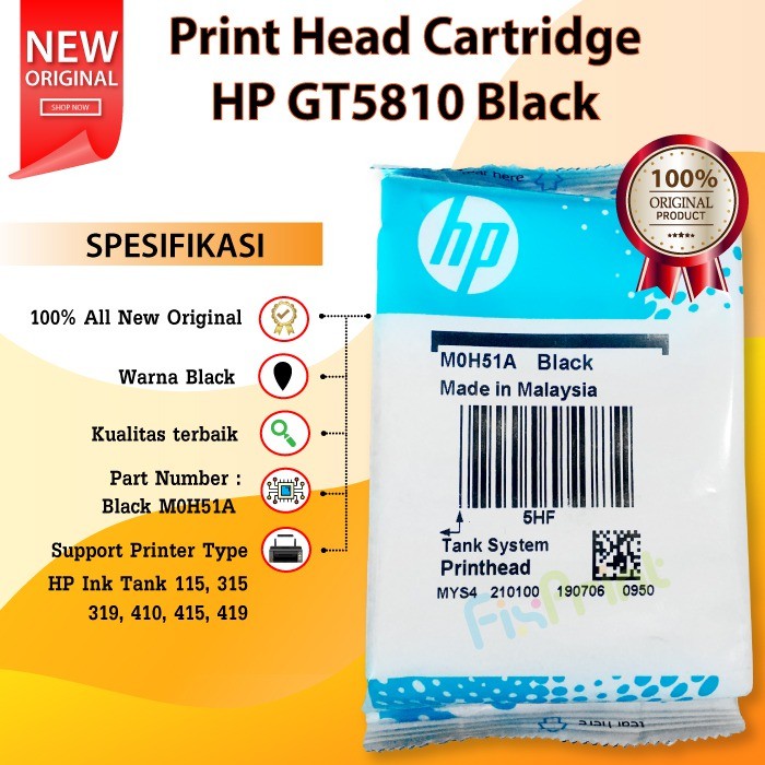 Head Tinta Cartridge HP GT51 GT52 HP Ink Tank GT-5810 GT-5820 GT5810 115 310 315 410 415 Black Color