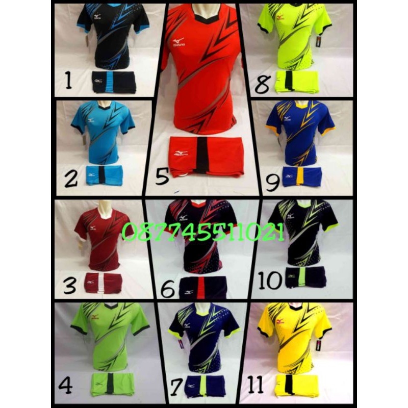 [TERMURAH]Baju olahraga Mizuno Jersey badminton voly sepakbola futsal setelan V terbaru