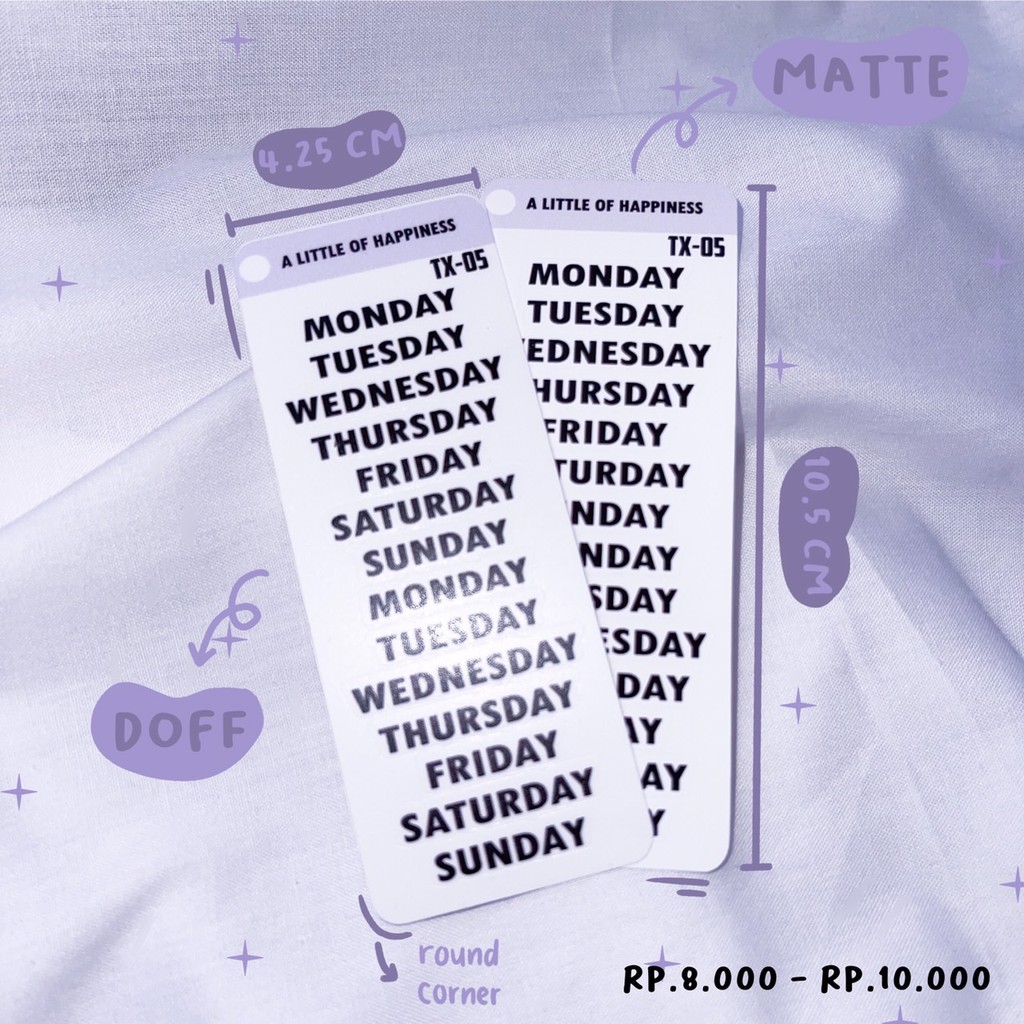 

TX-05 Days Sticker | A Little of Happiness Planner Deco Sticker