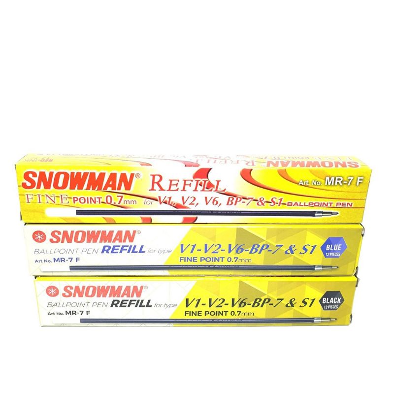 

ISI 12 Reffil/Isi Tinta Pulpen Bolpen Snowman V1, V2, V6, BP-7, S1 Hitam, Biru, Merah