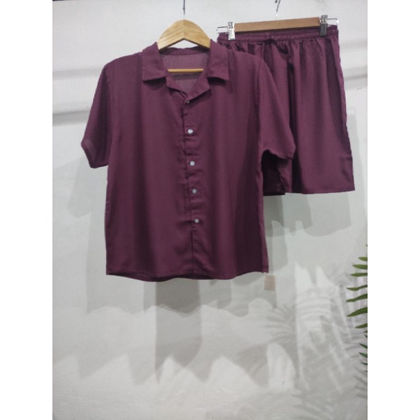 PIYAMA KANCING PENDEK | PIYAMA RAYON | BAJU TIDUR RAYON-KCB UNGGU MAGENTA