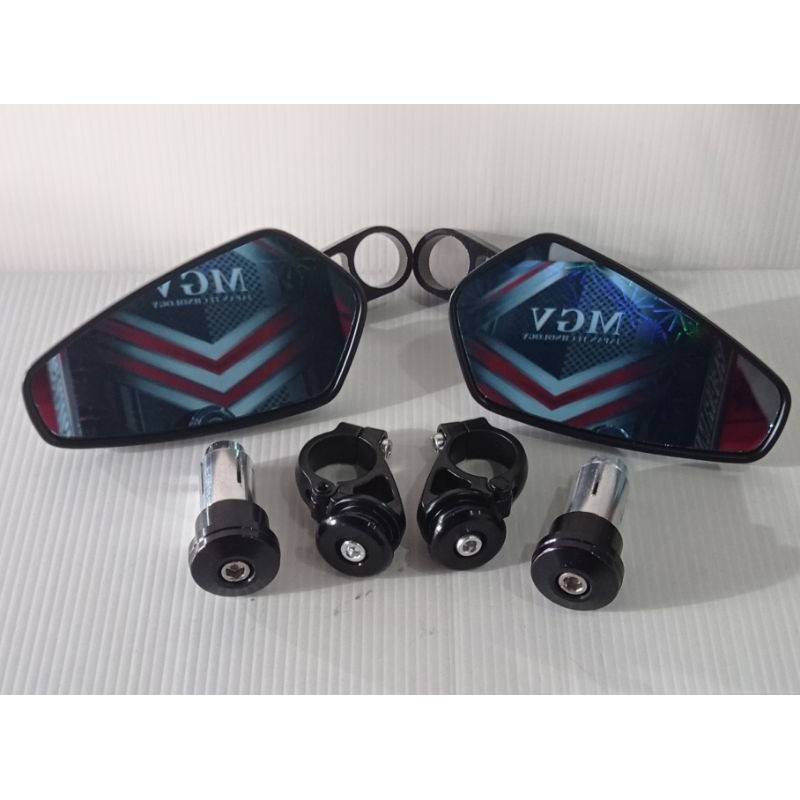 spion jalu oval bar end kaca biru plus breket dan jalu stang full cnc universal variasi motor