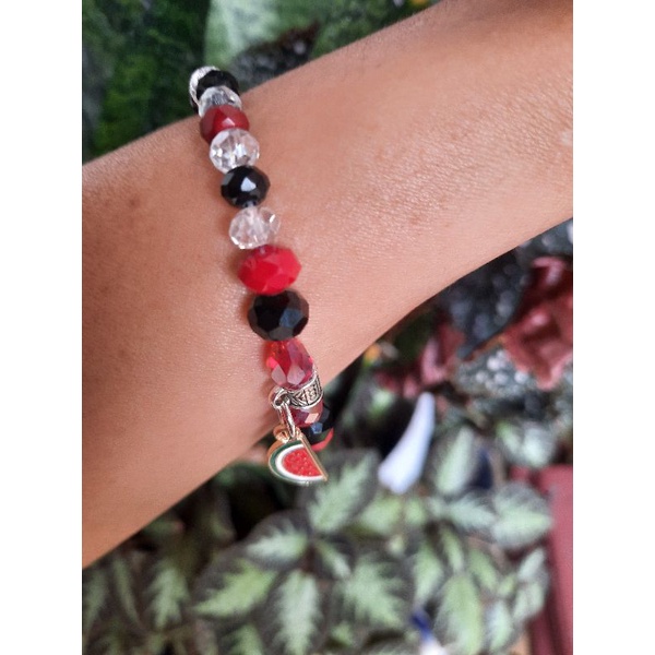 Gelang batu kristal hitam, merah, putih gelang charm