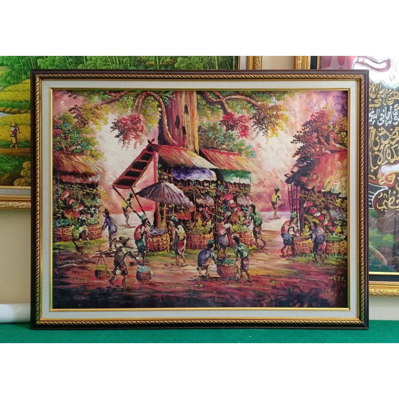 lukisan pasar pallet kanvas + bingkainya