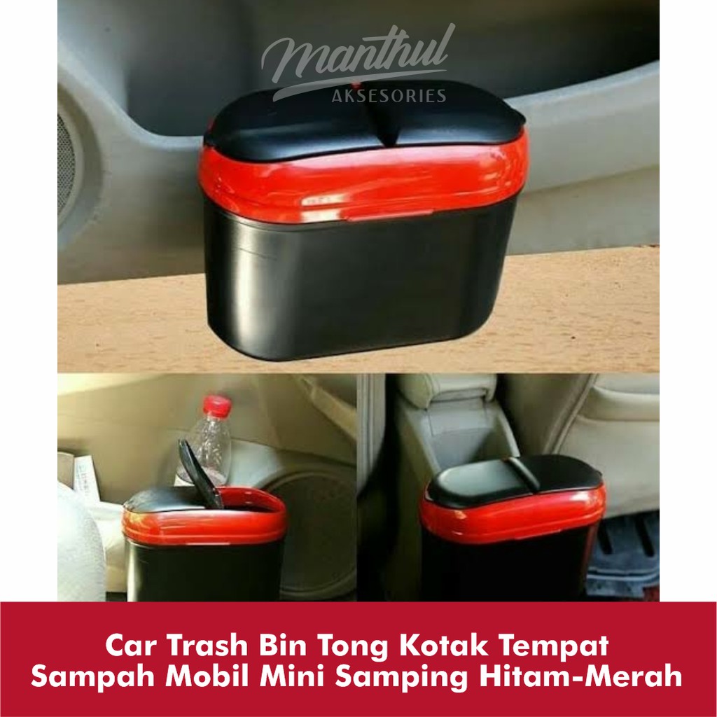 CAR TRASH BIN TONG KOTAK TEMPAT SAMPAH MOBIL MINI SAMPING HITAM -Merah
