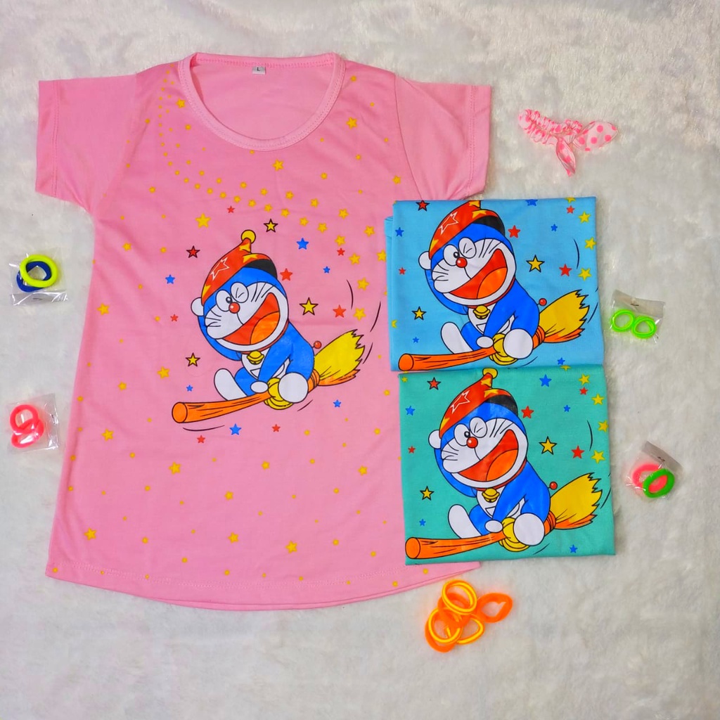 COD / DRESS / BAJU / KAOS KARAKTER ANAK PEREMPUAN / BAHAN KATUN RAYON / MOTIF HIGH QUALITY 1-5 TAHUN DORAEMON