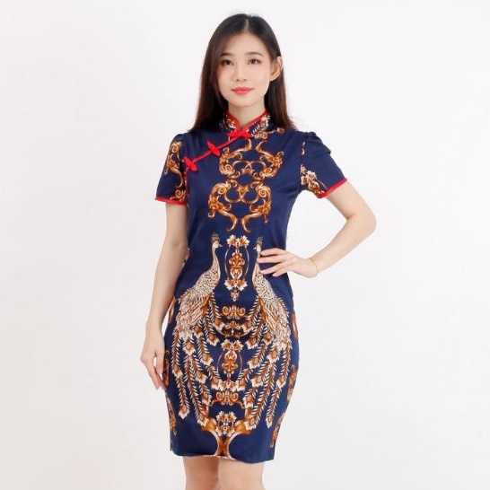 Baju batik wanita - Dress batik fashion cheongsam 032-032-NAVY D