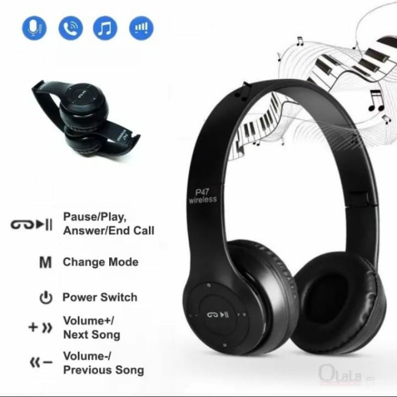 P47 Headphone Bluetooth HIFI BASS wireless stereo music telfon gaming headset bando mic