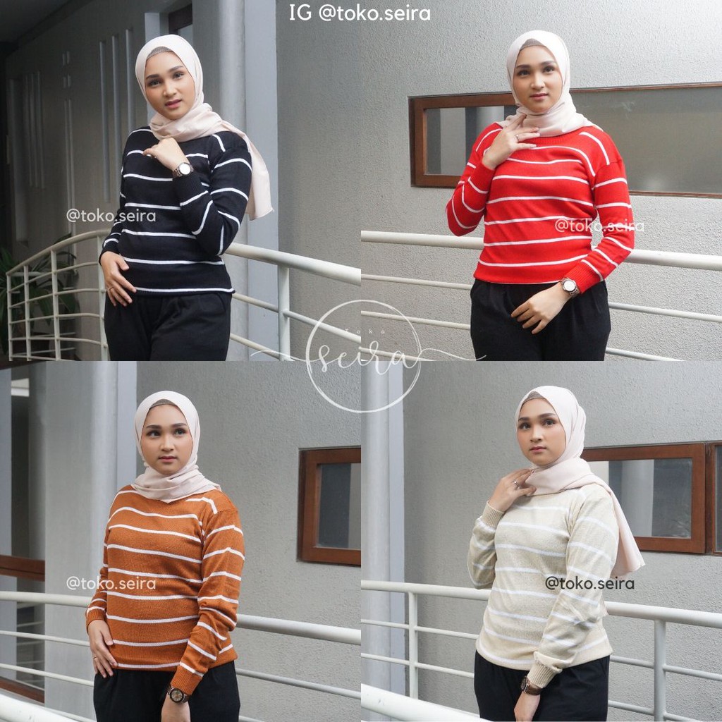 [BISA COD] Sweater Rajut / Atasan Wanita Rajut Halus Adeline Stripe Part I