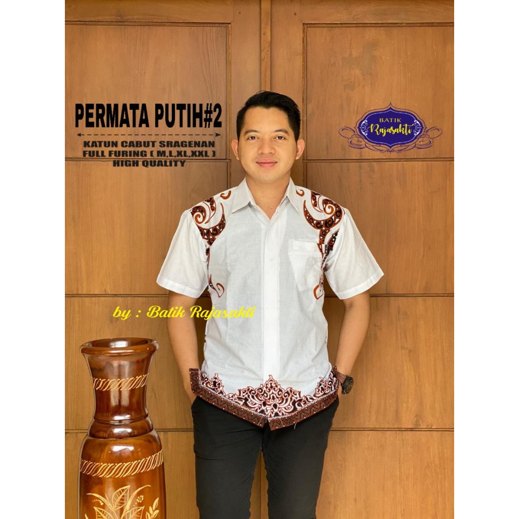 PERMATA PUTIH Kemeja Batik Pria Lengan Pendek Katun Halus FULL FURING Rajasakti