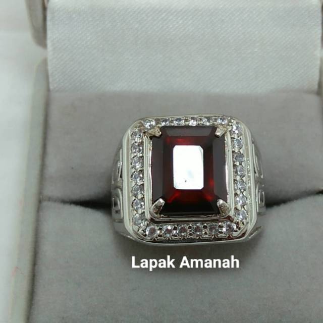 Cincin Batu Permata Natural Red Garnet Cutting Mewah Asli Original