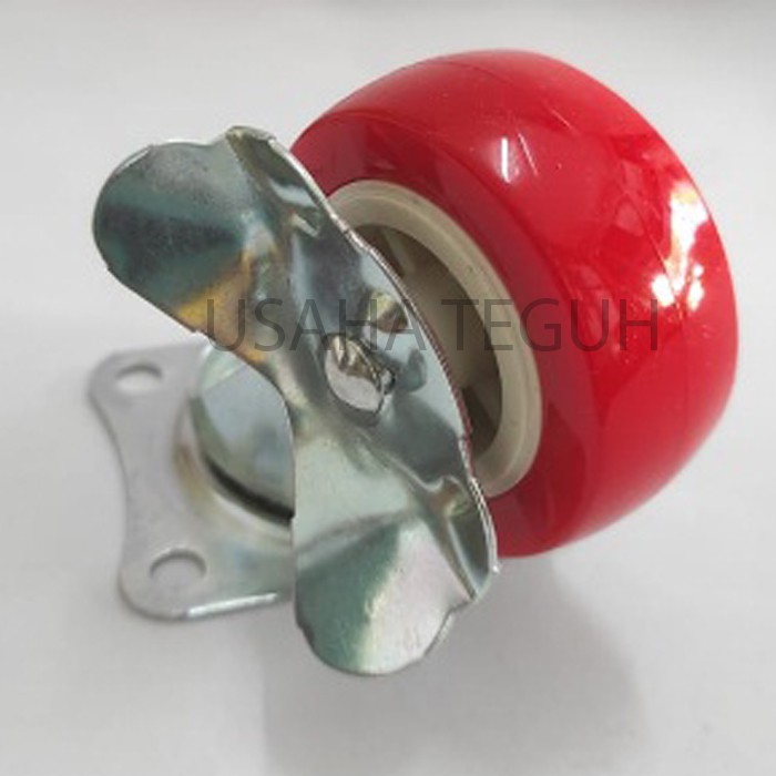 Roda Kastor Merah + rem / Roda Troli Etalase Meja 2" Inchi