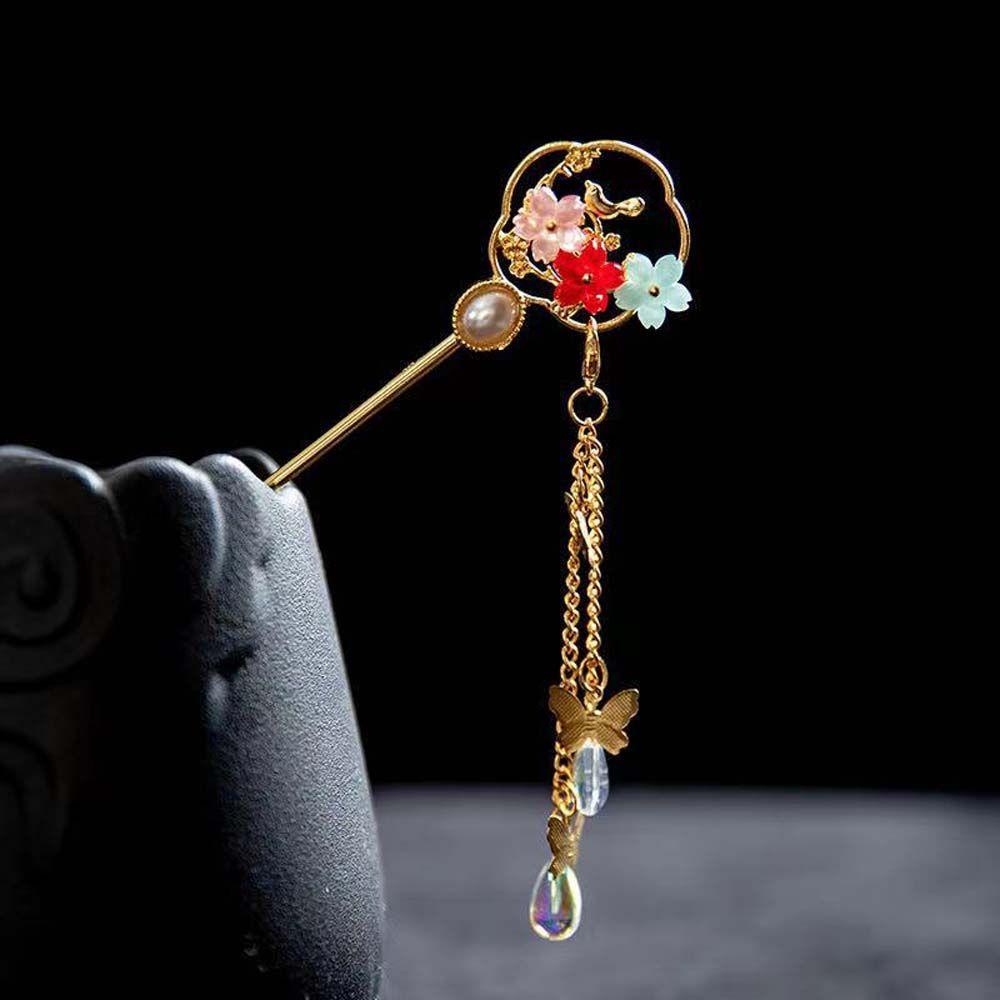 Agustinina Wanita Rambut Stik All-match Cheongsam Perhiasan Mutiara Rumbai Panjang Untuk Anak Perempuan Manik Kristal Rambut Garpu