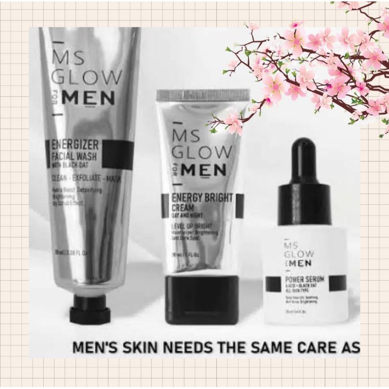 Ms Glow For Men Paket Pemutih Wajah Pria Skincare Cowok Paket Basic isi 3