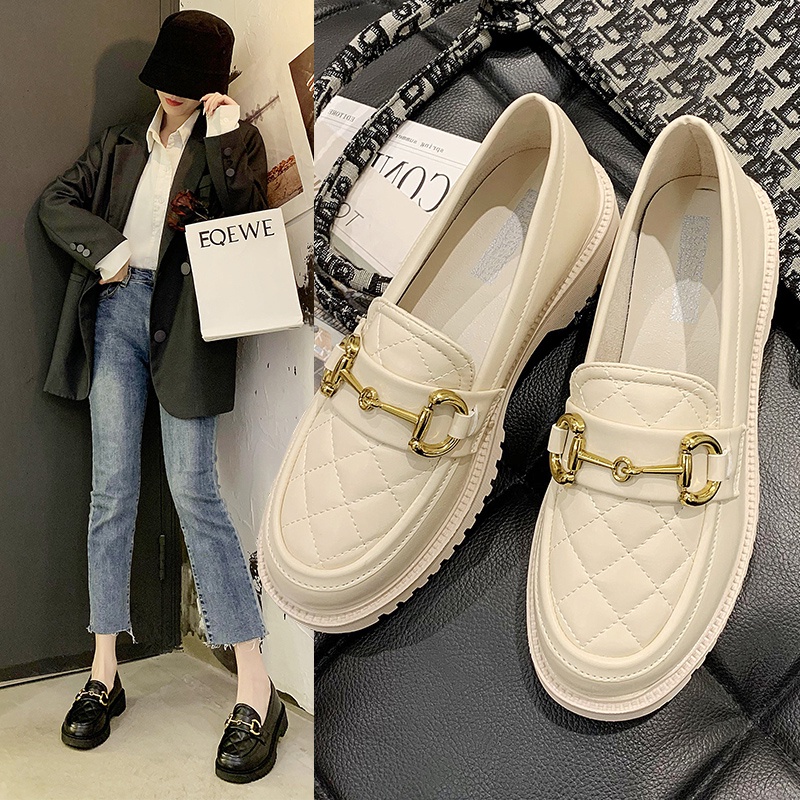 Sepatu Pantofel Slip on Wanita Cewek Import Kulit Sol Karet Murah Hitam Casual Beige Black Loafers Flat Shoes - Ukuran 35 36 37 38 39 40