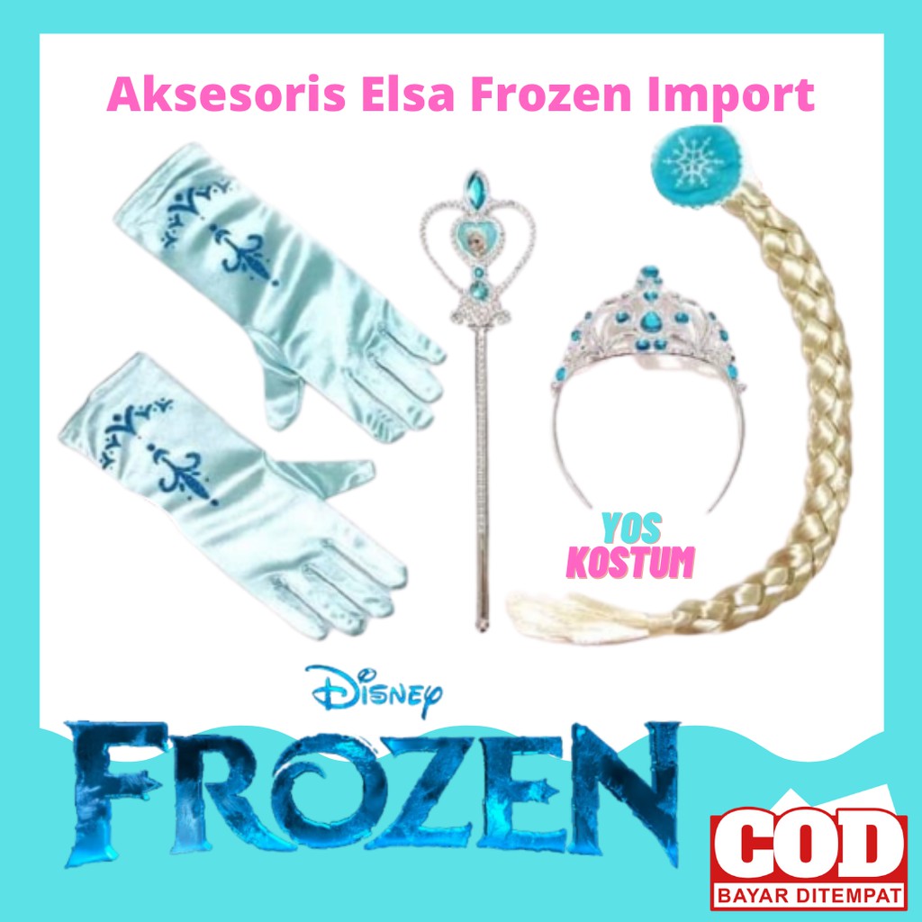 Aksesoris Anak Frozen Rambut Mahkota Tongkat Sarung Tangan Princess Elsa Import 4 in 1