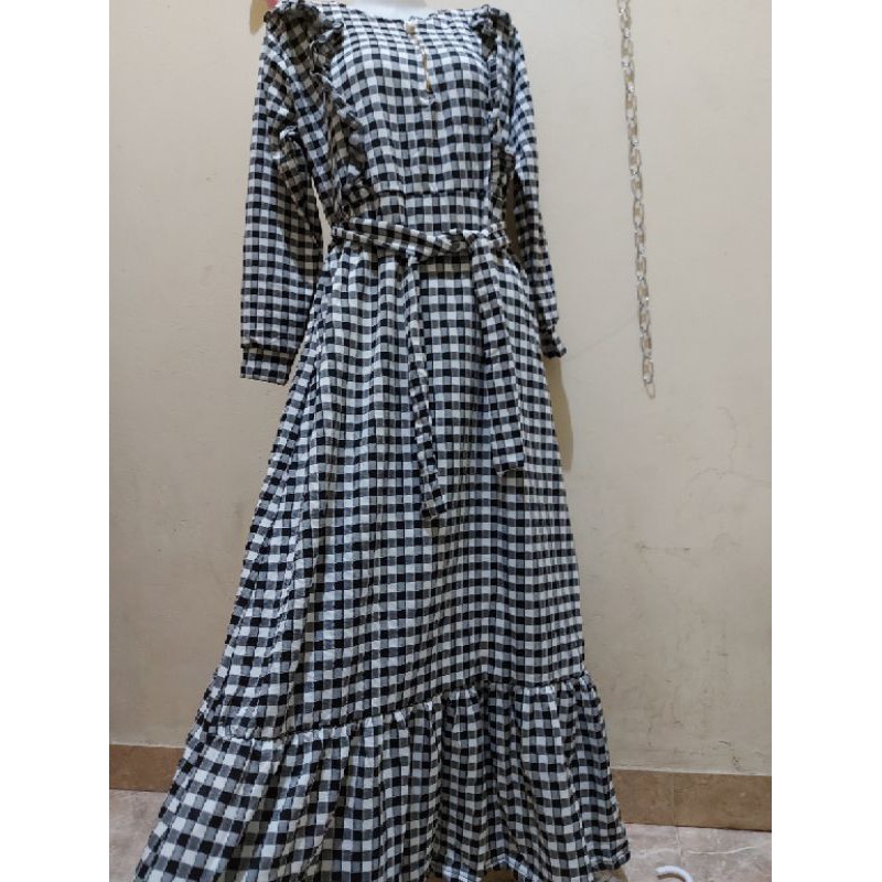 gamis kotak/gamis kotak rempel/gamis bahu renda