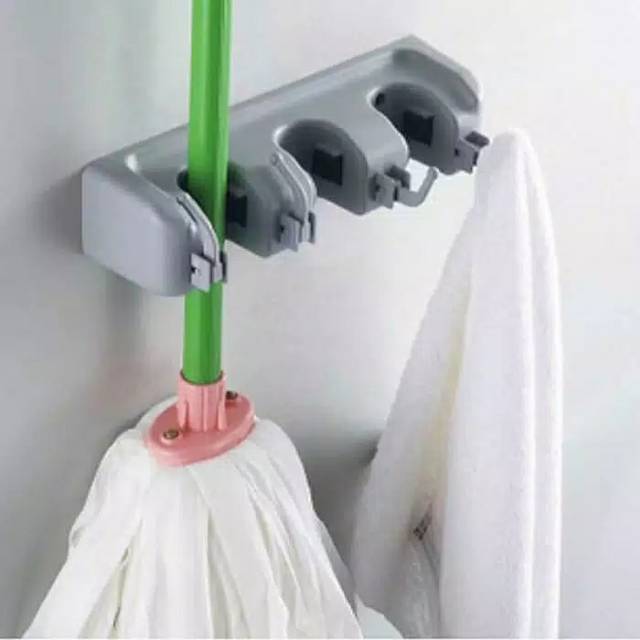 Gantungan sapu dan pel dengan hook 3 slot/Magic mop holder