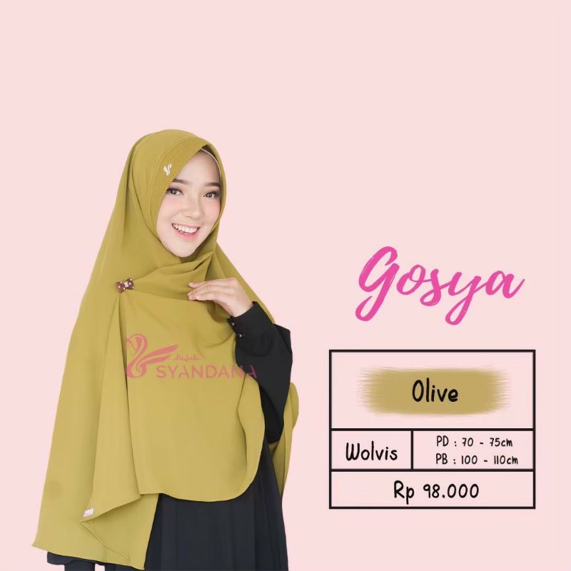 Hijab Syandana Gosya (L) Warna Baru Dan Lama Khimar Bergo Kerudung Jilbab Instan-Olive