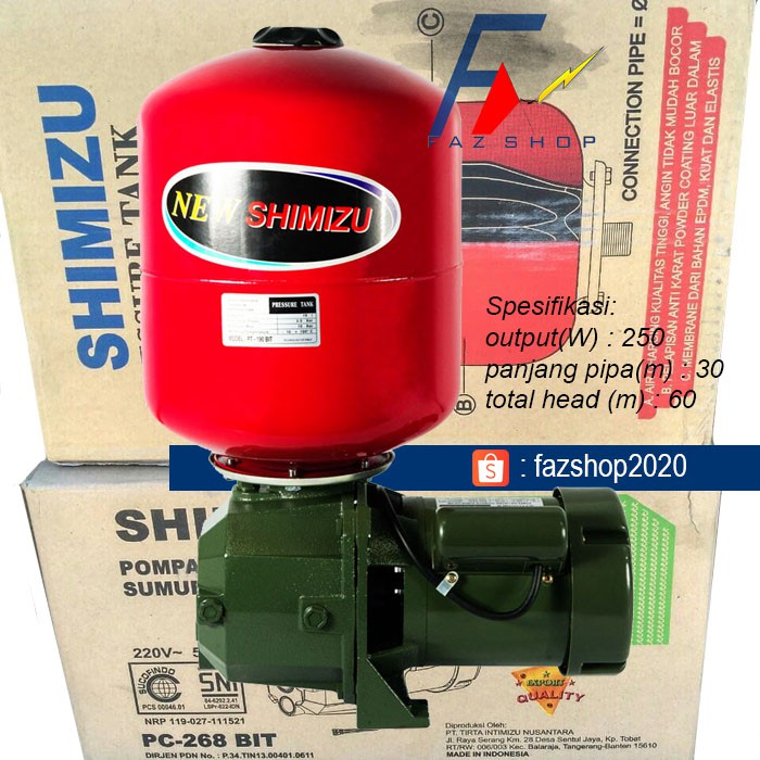 pompa air shimizu otomatis PC 268 BIT / PC268BIT sumur dalam