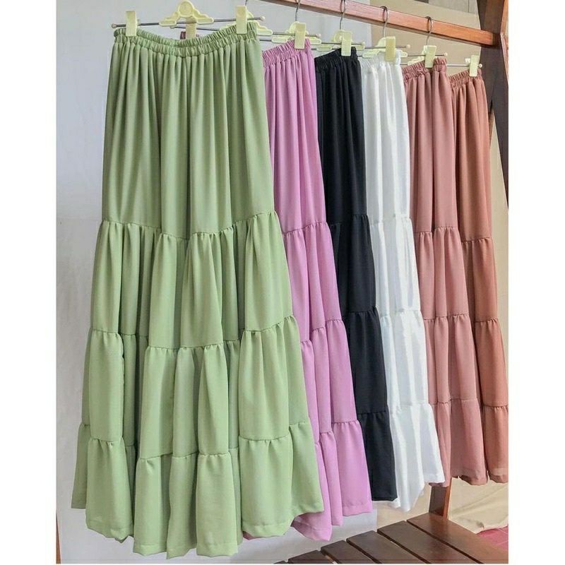 PROMO ROK TUMPUK POLOS//ROK MAXI SUSUN MOSCREPE