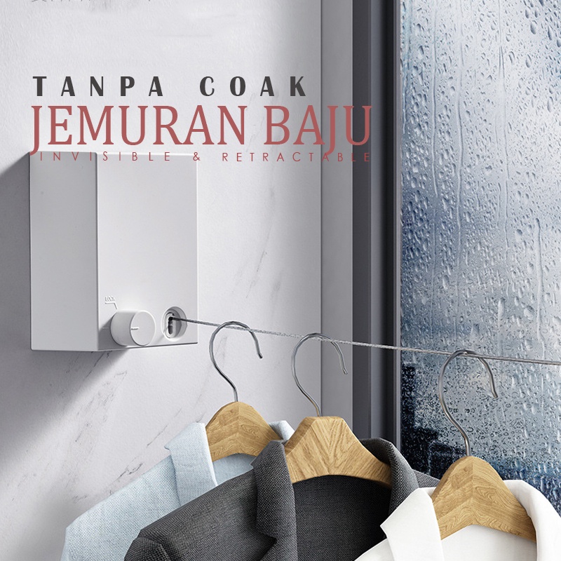 Jemuran Baju Portable Indoor Outdoor Retractable Tali Clothesline Bahan Stainless