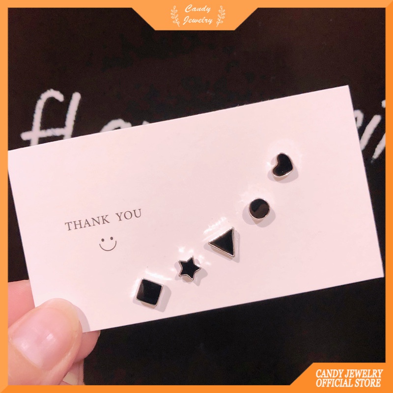 Candy Jewelry 5pcs/set Fashion Geometric Stud Earrings Mini Ear Studs for Women Earring Square Heart Round Triangle Star