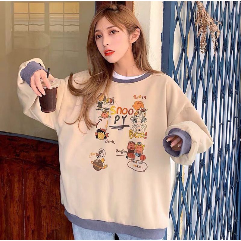 Sweater SNOOPY Sweatshirt | Korean Style Sweatshirt | Sweater Oversize Wanita | Bahan Fleece Tebal