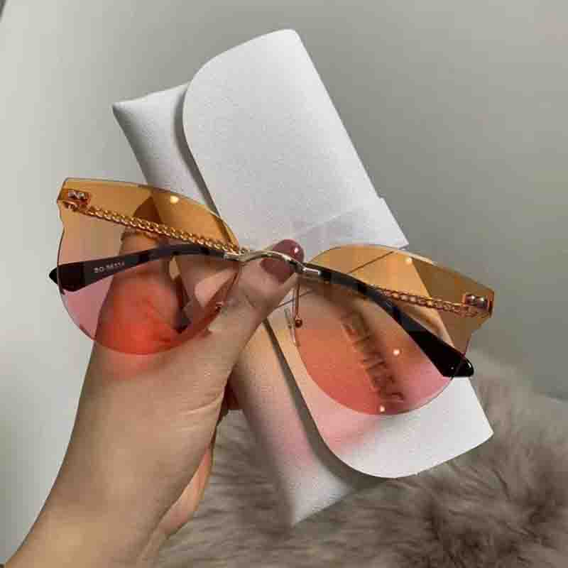 (Rowling)Kacamata  Hitam Terbaru Wanita No frame Titanium Rantai Style Kacamata Fashion Murah/Kacamata Sunglasses Import Wanita Kacamata Fashion-Ka-135 Oren