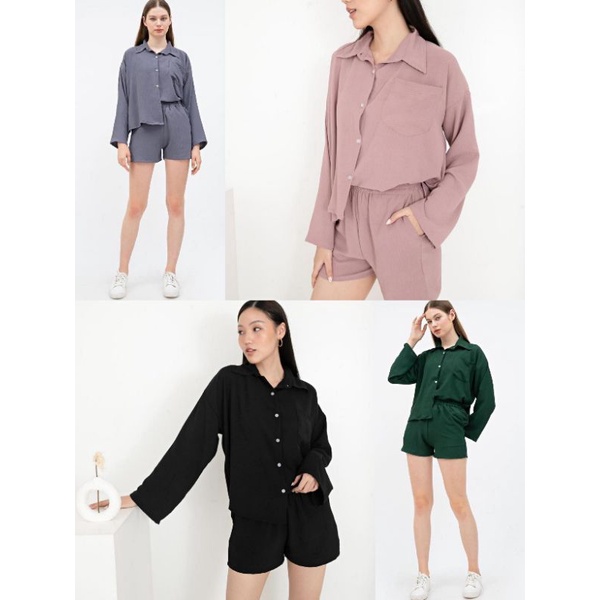 (setelan bhn katun) stelan wanita set jolie basic polos fb / pakaian wanita set kemeja panjang dan c