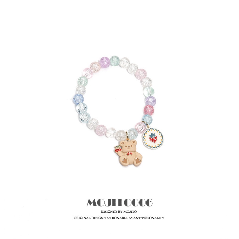 Gelang Manik-Manik Kristal Desain Good Luck Bear Gaya Korea Untuk Wanita