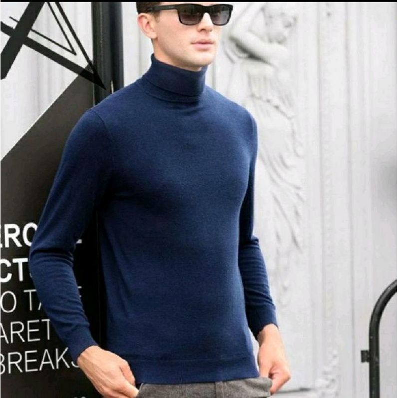 KAOS TURTLENECK PRIA LENGAN PANJANG POLOS TURTLE NECK KOREAN STYLE LEHER TINGGI / KAOS KERAH TINGGI