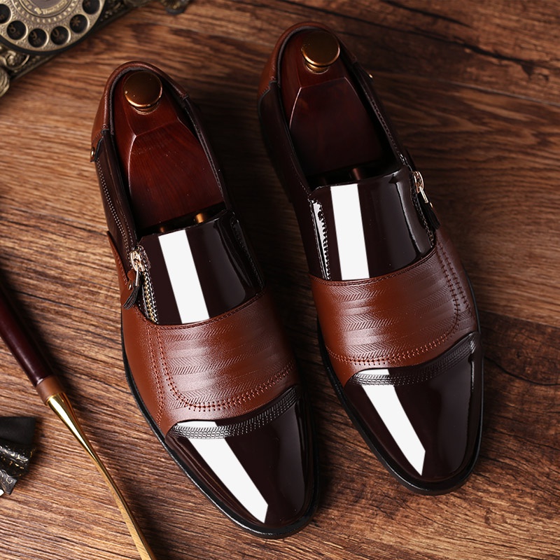 Sepatu Pantofel Pria Pantofel Tanpa Tali Formal Slip On Hitam Sepatu Resleting Fantofel Kerja Kantor Murah Anti Slip 076