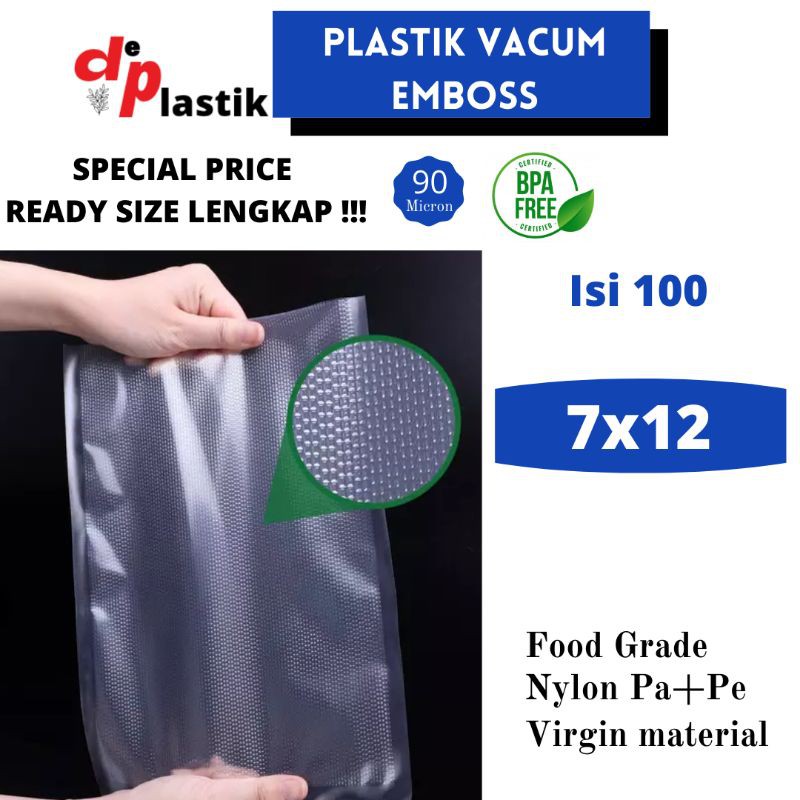 Frozen Food Grade Plastik Vacuum Emboss isi 100 / Sealer Vakum Makanan / Kantong Plastik Vacum Embos