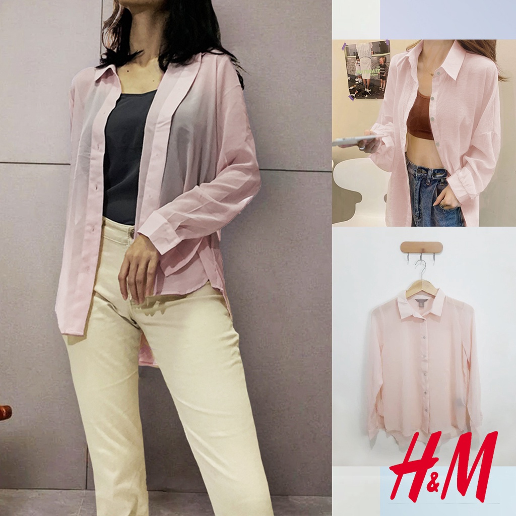 KEMEJA TRANSPARAN WANITA H&M SHEER SALEM SHIRT | ATASAN H&M / H&M ORIGINAL WANITA / TOP KOREAN STYLE