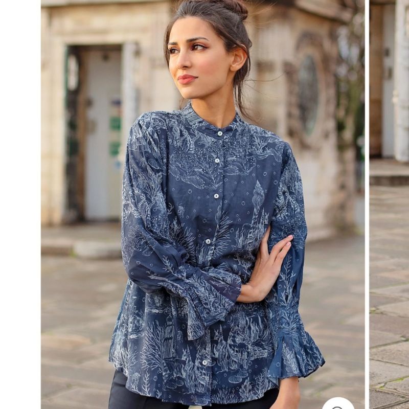 El Mar Minorca Shirt with Puff Sleeve XS Navy