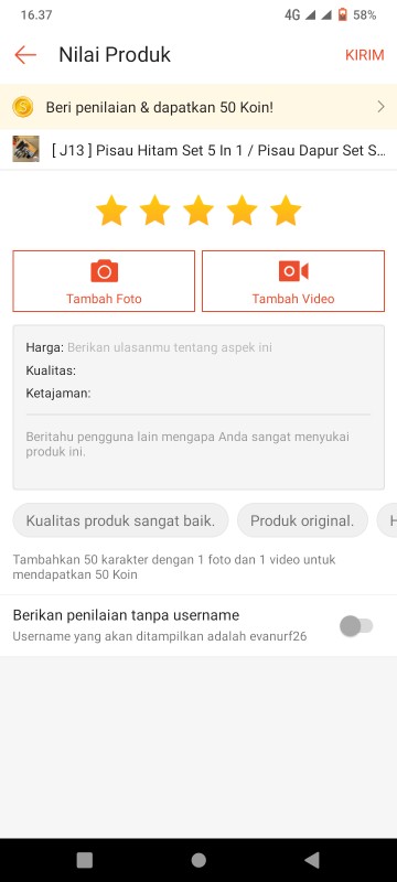 [ J13 ] Pisau Hitam Set 5 In 1 / Pisau Dapur Set Serbaguna J13