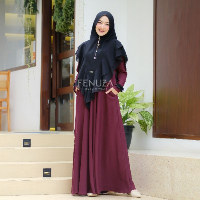 New Zanetta Dress Fenuza Muslim Wear, Gamis katun polos adem nyaman