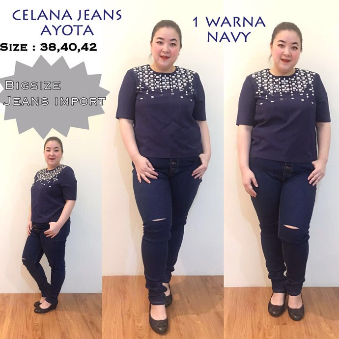 BIGCLO - (COD) Ayota Ripped Jeans Celana Jumbo Wanita Bigsize Ukuran Besar